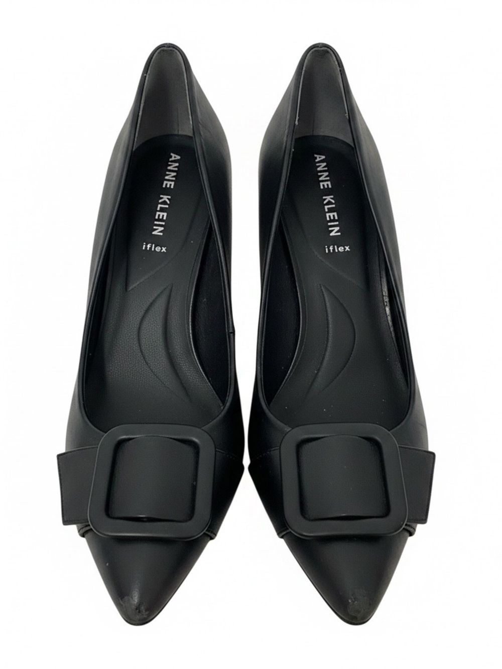 Anne Klein Black Pointed-Toe Flats with Decorative Buckle